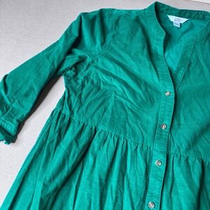 Croft Barrow Cottagecore Green Corduroy Midi Shirt Dress Women Med Church Easter
